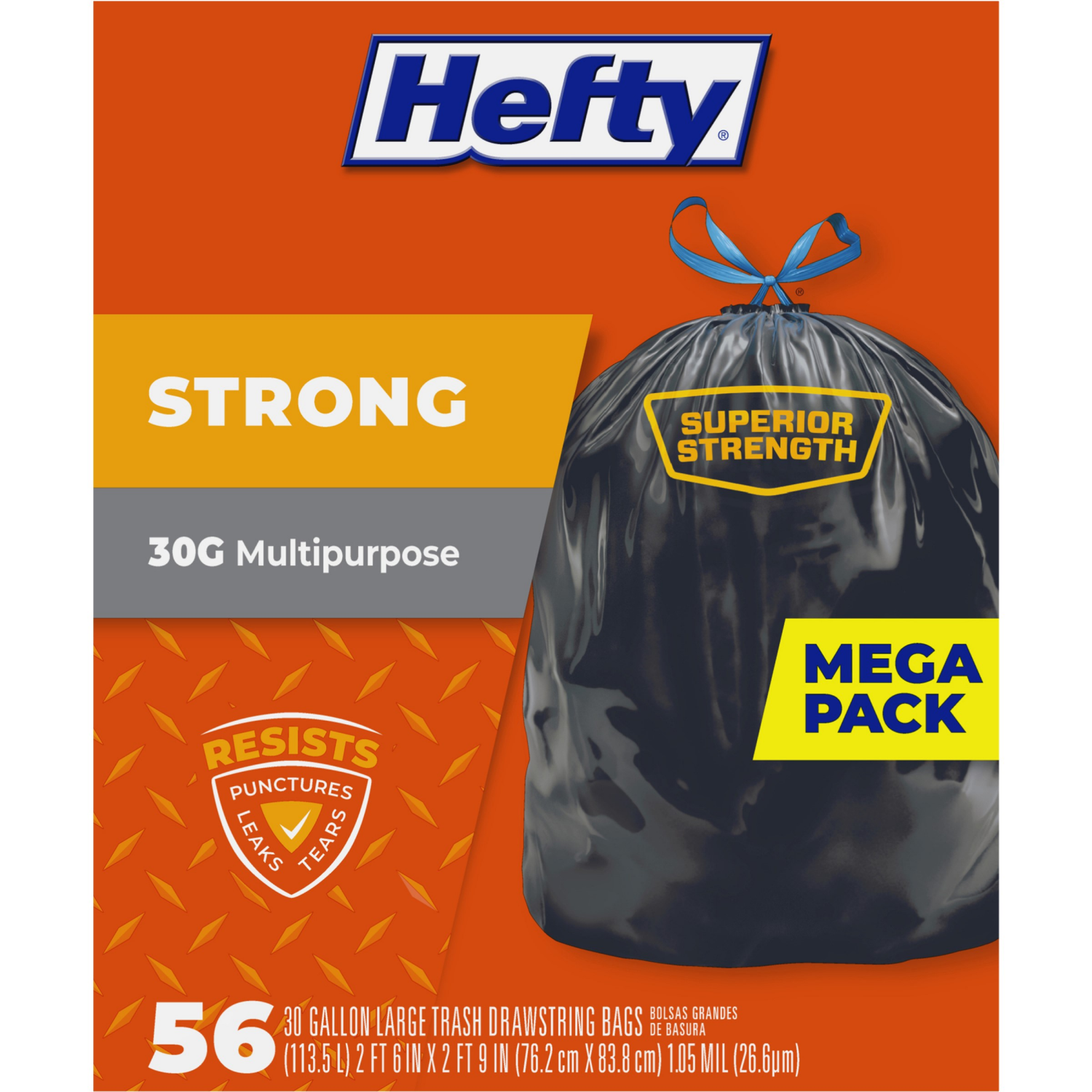 slide 2 of 8, Hefty Strong 30 Gallon Multipurpose Drawstring Large Trash Bags Mega Pack 56 Bags, 56 ct