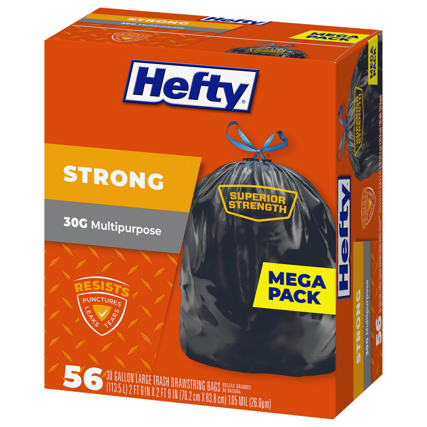 slide 7 of 8, Hefty Strong 30 Gallon Multipurpose Drawstring Large Trash Bags Mega Pack 56 Bags, 56 ct