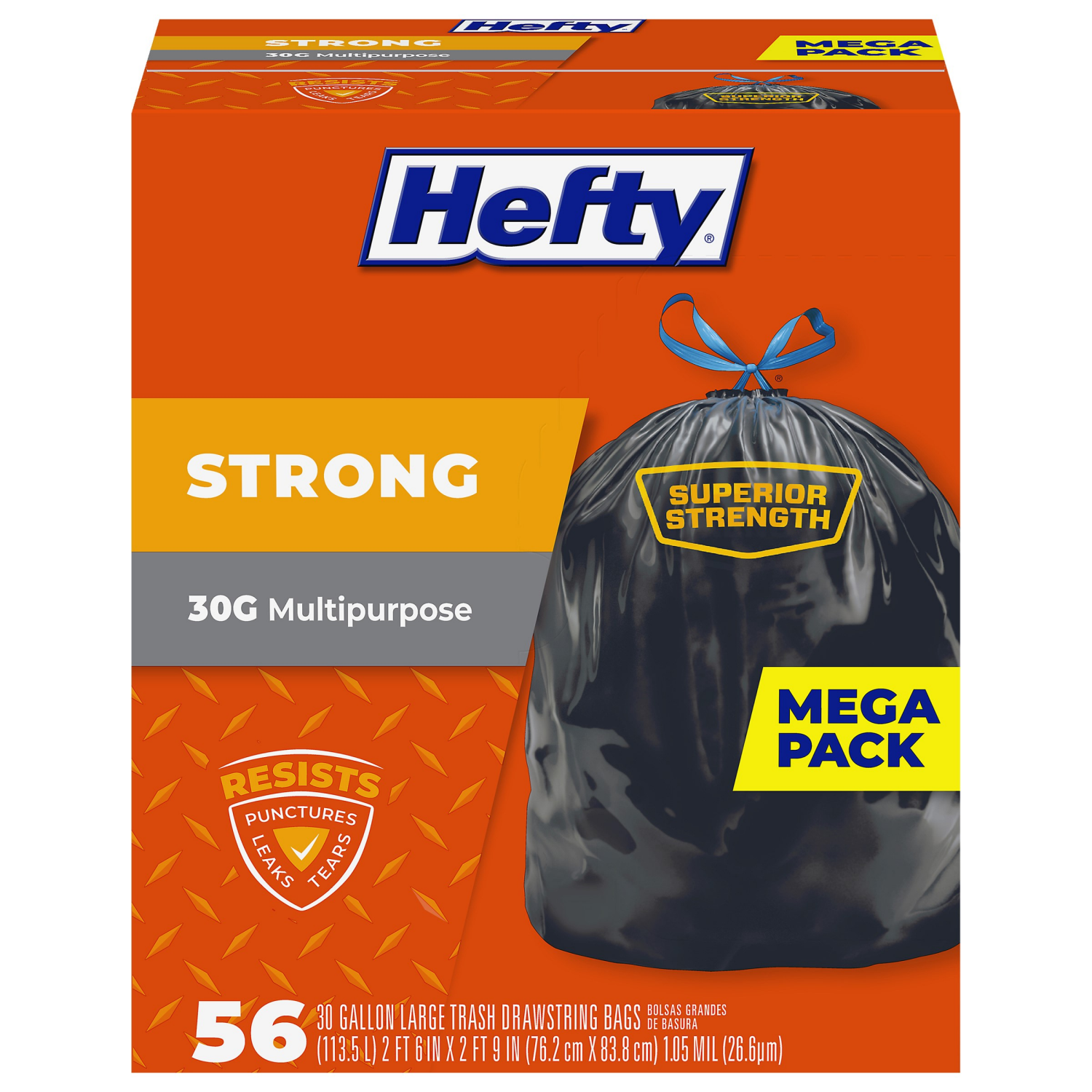 slide 1 of 8, Hefty Strong 30 Gallon Multipurpose Drawstring Large Trash Bags Mega Pack 56 Bags, 56 ct