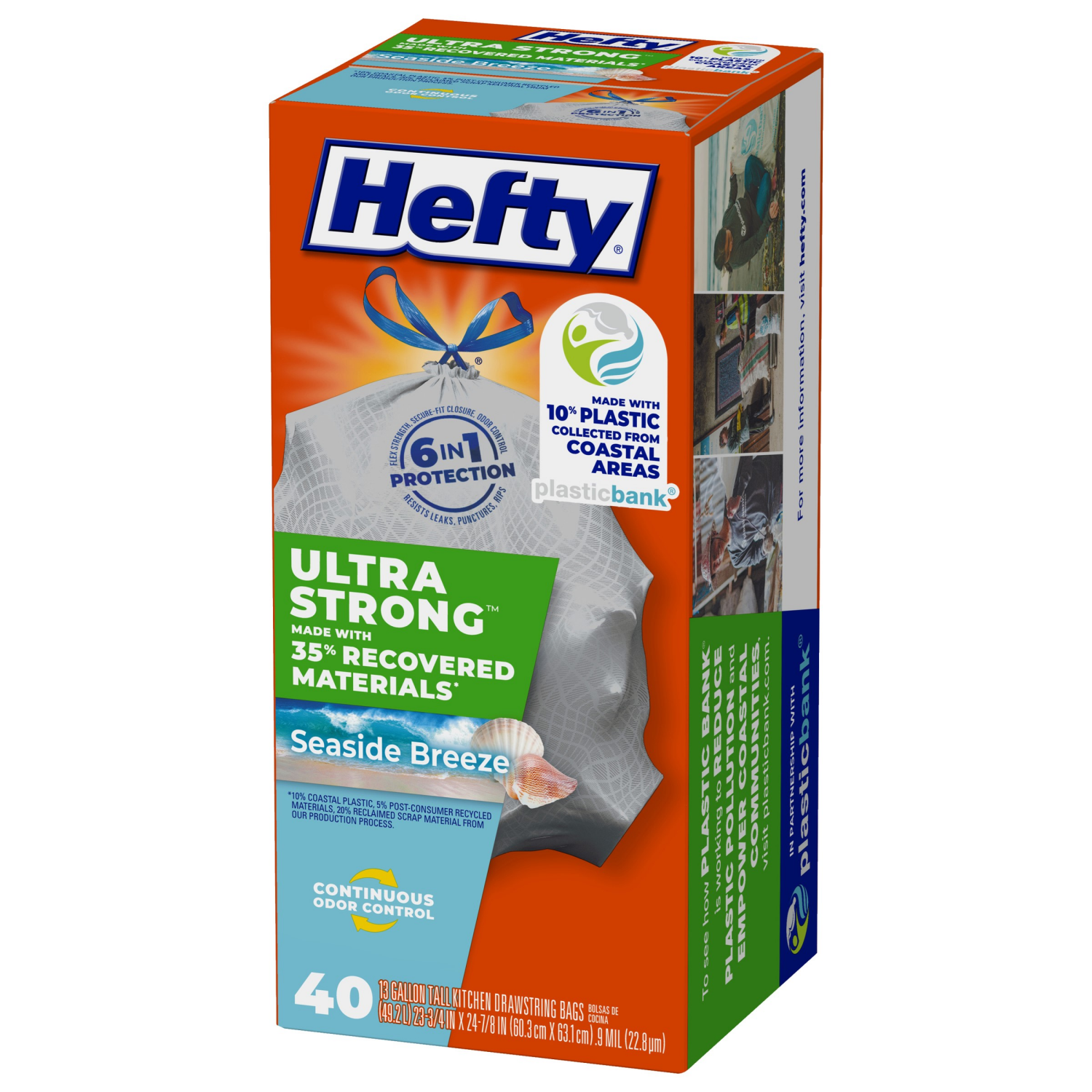 slide 7 of 8, Hefty Ultra Strong 13 Gallon Kitchen Drawstring Seaside Breeze Bags Tall 40 ea, 40 ct