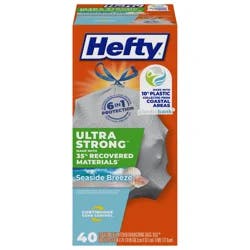 Hefty Ultra Strong 13 Gallon Kitchen Drawstring Seaside Breeze Bags Tall 40 ea