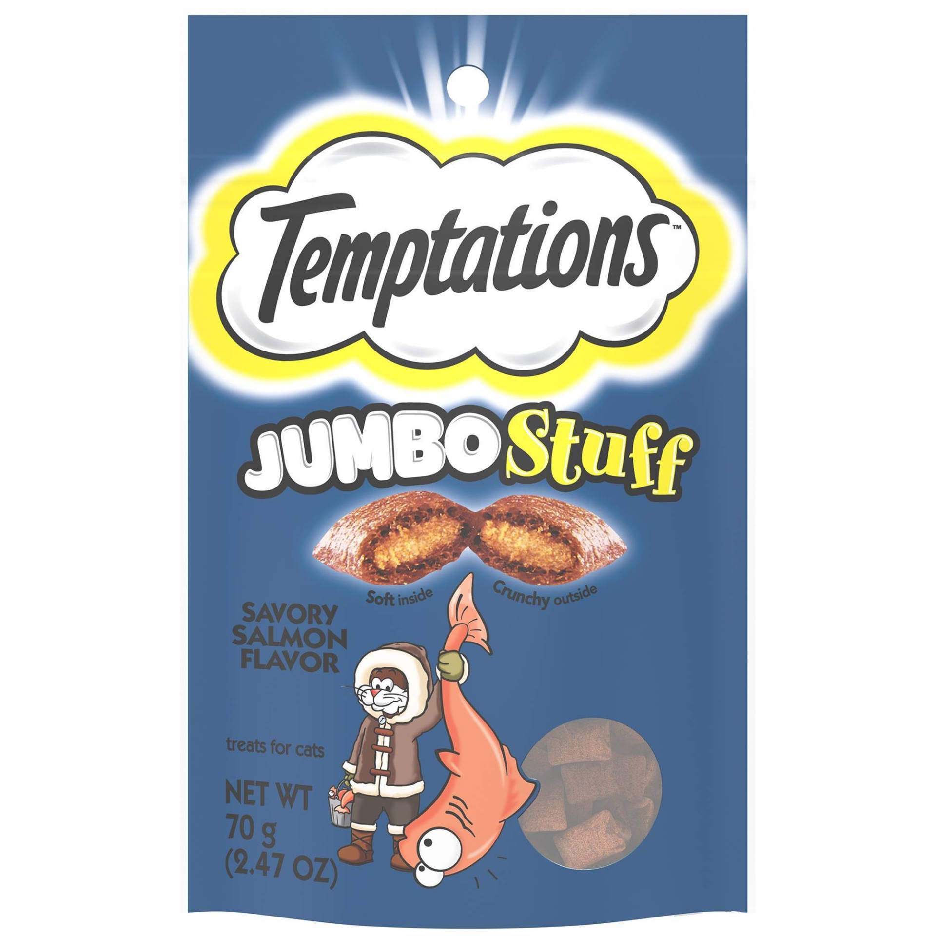 slide 1 of 5, Temptations Jumbo Stuff Savory Salmon Flavor Crunchy Cat Treats, 2.47 oz