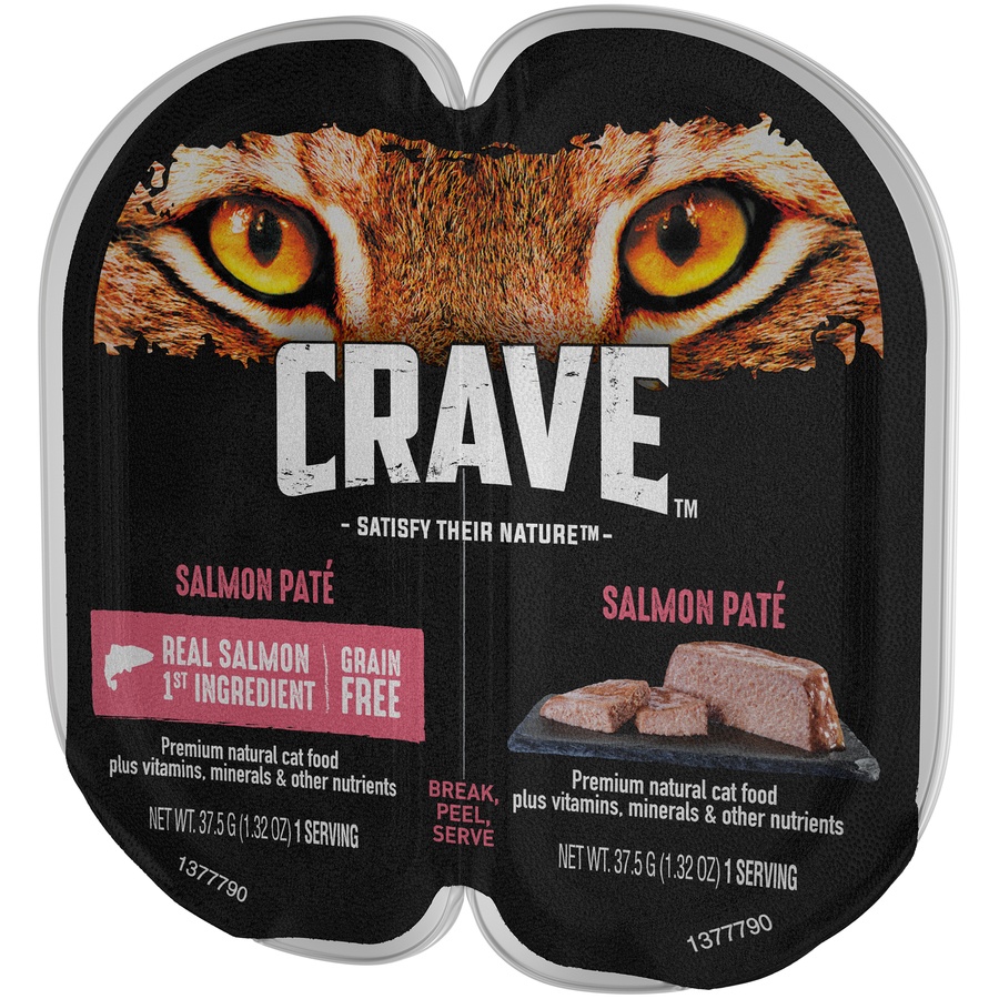 slide 3 of 8, CRAVE Grain Free High Protein Salmon Pâté Wet Cat Food Tray, 2.6 oz