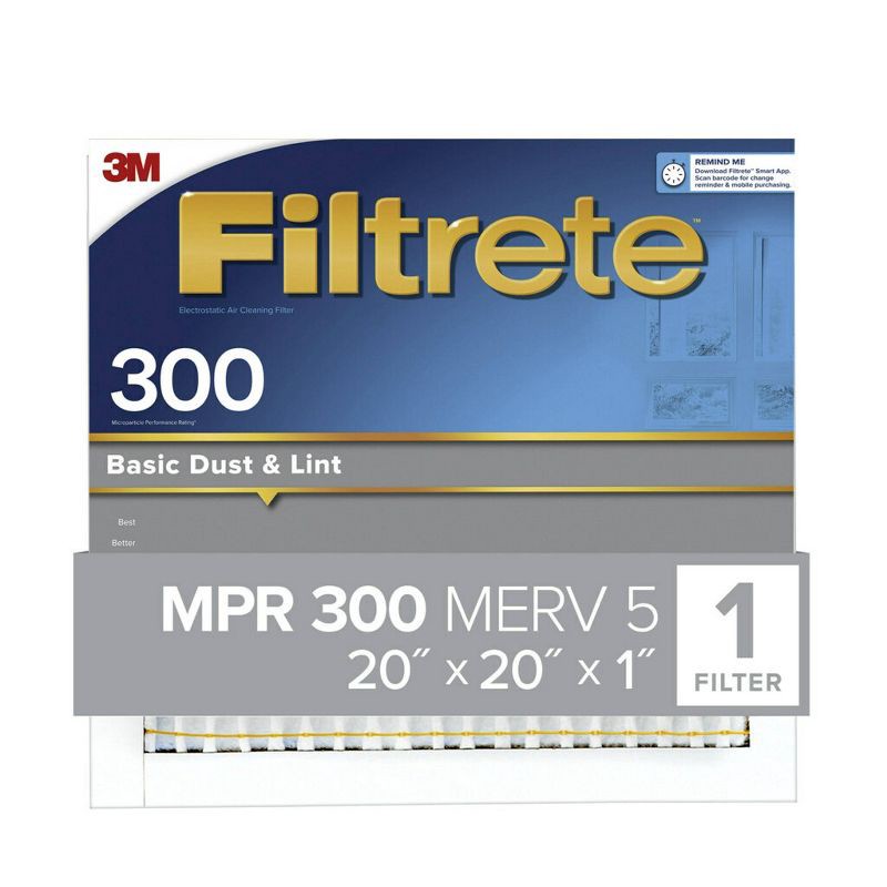 slide 2 of 12, Filtrete 20x20x1 Basic Dust and Lint Air Filter 300 MPR, 1 ct