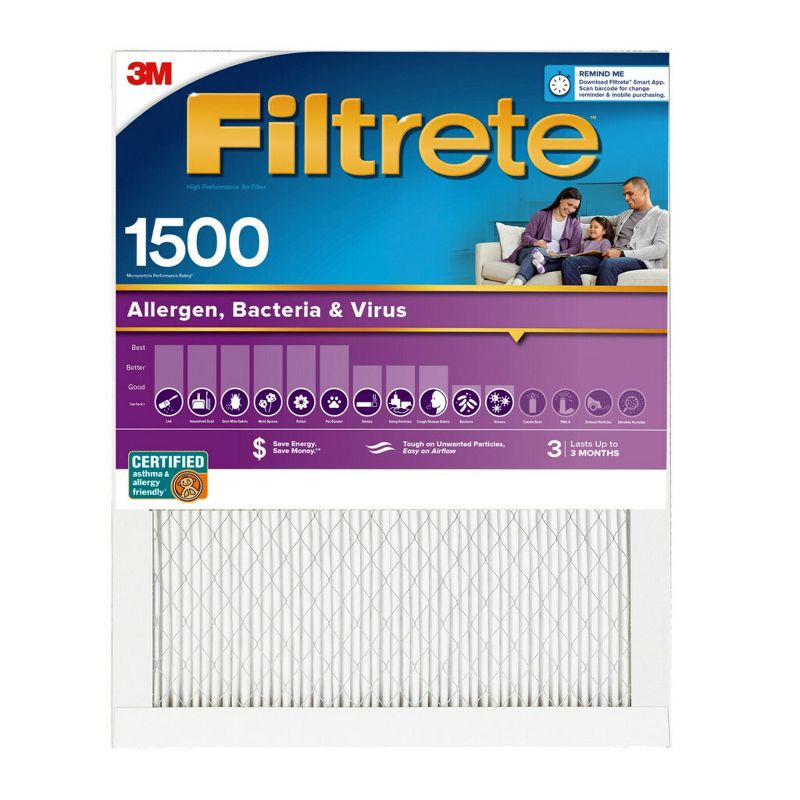 slide 2 of 10, Filtrete Ultra Allergen 20x30x1 Air Filter: MERV 12 Electrostatic Furnace & AC Filter, Captures Viruses, Dust, Pet Dander, 1 ct