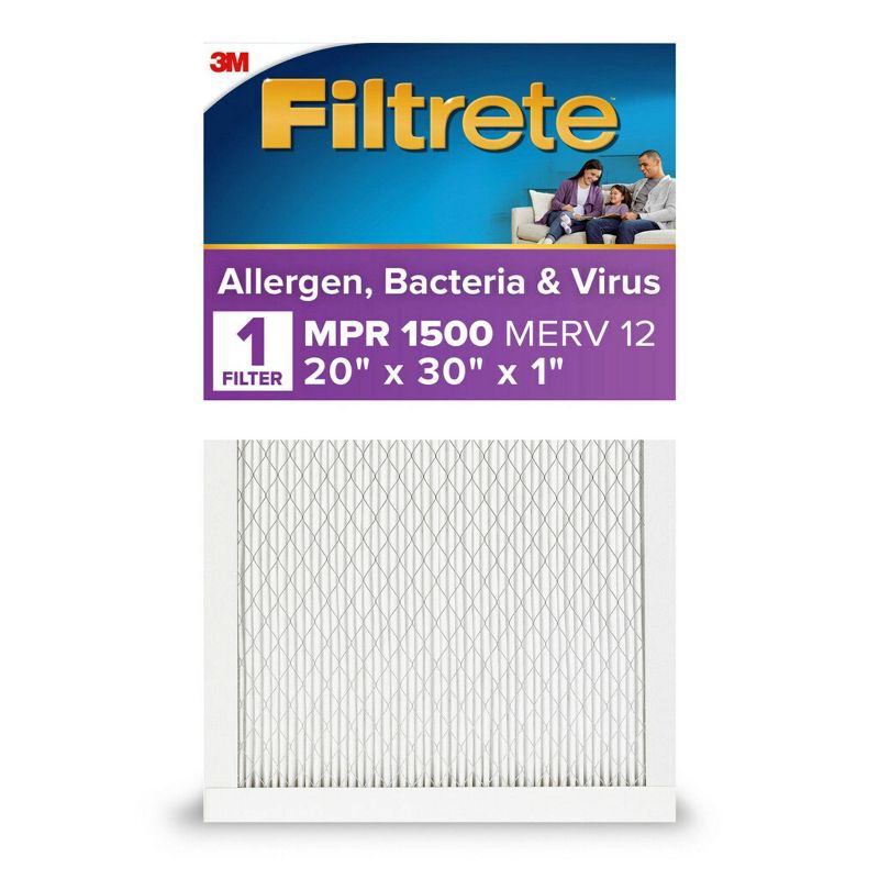 slide 1 of 10, Filtrete Ultra Allergen 20x30x1 Air Filter: MERV 12 Electrostatic Furnace & AC Filter, Captures Viruses, Dust, Pet Dander, 1 ct