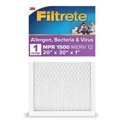 Filtrete Ultra Allergen 20x30x1 Air Filter: MERV 12 Electrostatic Furnace & AC Filter, Captures Viruses, Dust, Pet Dander