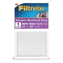 Filtrete 14x20x1 Allergen Bacteria and Virus Air Filter 1500 MPR: Electrostatic Furnace Filter, MERV 12, 3-Month Use