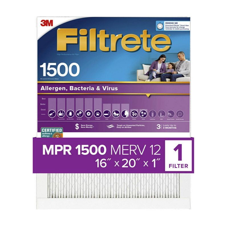 slide 2 of 12, Filtrete 16x20x1 Allergen Bacteria and Virus Air Filter 1500 MPR, 1 ct