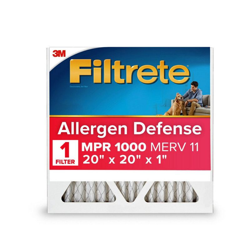 slide 1 of 8, Filtrete 20x20x1 Allergen Defense Air Filter 1000 MPR: MERV 11, Electrostatic, Captures Dust & Pollen, Lasts 3 Months, 1 ct