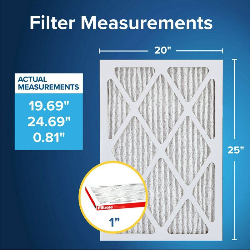 slide 2 of 9, Filtrete 20x25x1 Allergen Defense Air Filter 1000 MPR: MERV 11 Electrostatic Furnace Filter, Captures Dust & Pollen, 1 ct