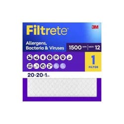 Filtrete 20x20x1 Allergen Bacteria and Virus Air Filter 1500 MPR: MERV 12 Electrostatic Furnace Filter, 3-Month Use