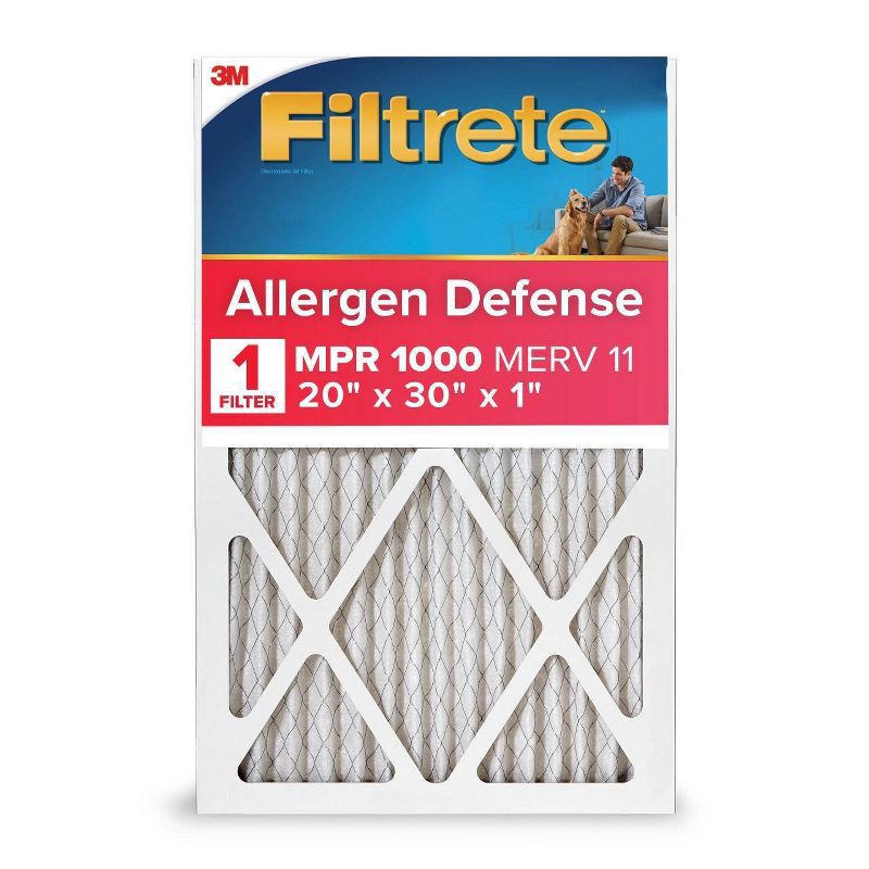 slide 1 of 10, Filtrete 20x30x1 Allergen Defense Air Filter 1000 MPR: MERV 11 Electrostatic Furnace Filter, Captures Dust & Pollen, 1 ct