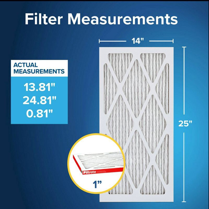 slide 2 of 7, Filtrete 14x25x1 Allergen Defense Air Filter 1000 MPR: MERV 11 Electrostatic Furnace Filter, Captures Dust & Pollen, 1 ct