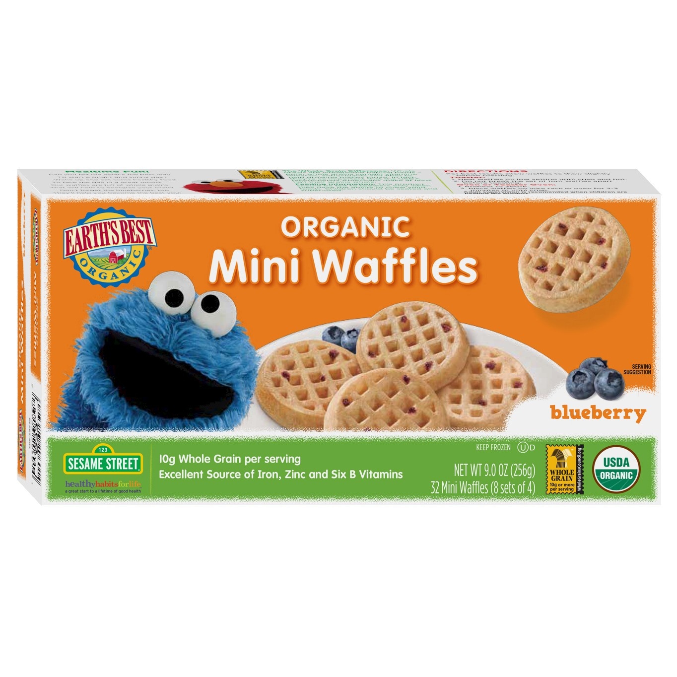 slide 1 of 1, Earth's Best Organic All Natural Blueberry Mini Waffles, 32 ct