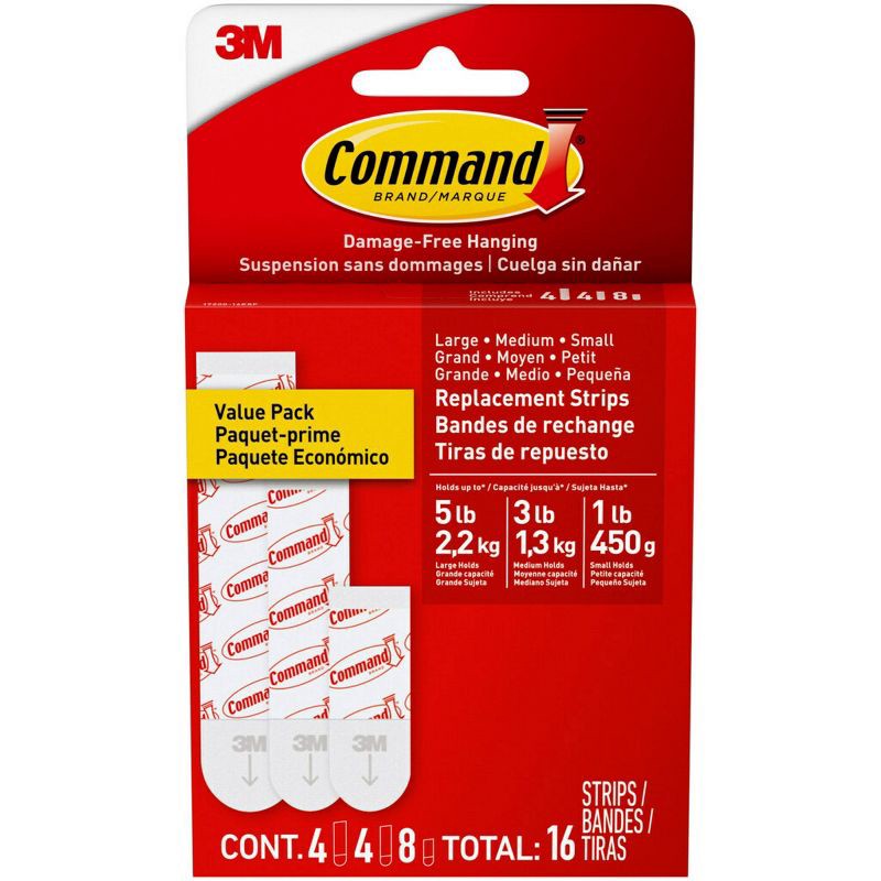 slide 1 of 13, Command Refill Strips (8 Small/4 Medium/4 Large) White, 1 ct