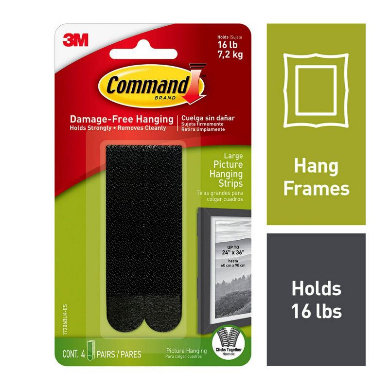 slide 2 of 21, Command 4 Sets Large Sized Picture Hanging Strips Black, 1 ct