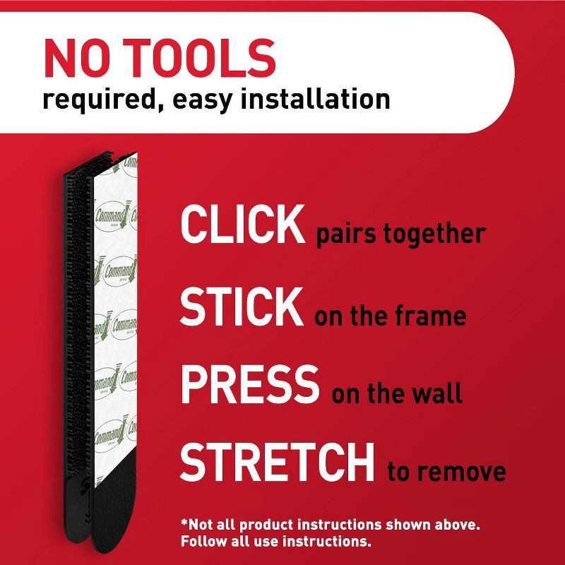 slide 7 of 19, Command Large Picture Hanging Strips Black: Heavy Duty Adhesive, 3.649" Length, 0.751" Width, Plastic, 1 ct