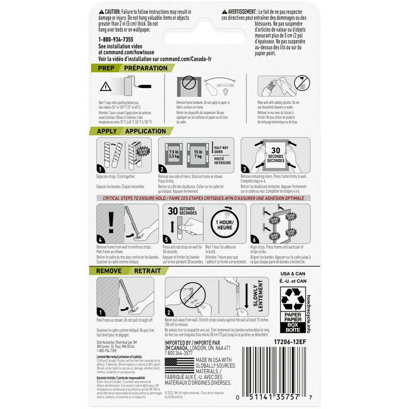 slide 10 of 19, Command Large Picture Hanging Strips Black: Heavy Duty Adhesive, 3.649" Length, 0.751" Width, Plastic, 1 ct