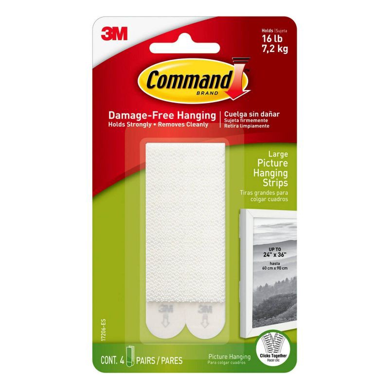 slide 1 of 14, Command 4 Sets Large Sized Picture Hanging Strips White: Adhesive Strips for Art & Office, Plastic, No Choking Hazard, 1 ct