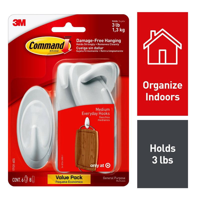 slide 2 of 11, Command 6pk Medium Designer Hooks White: Adhesive Hanging Hooks, 6 Pack, 3 lb Capacity, Plastic, 6 ct, 6 ct, 3 lb