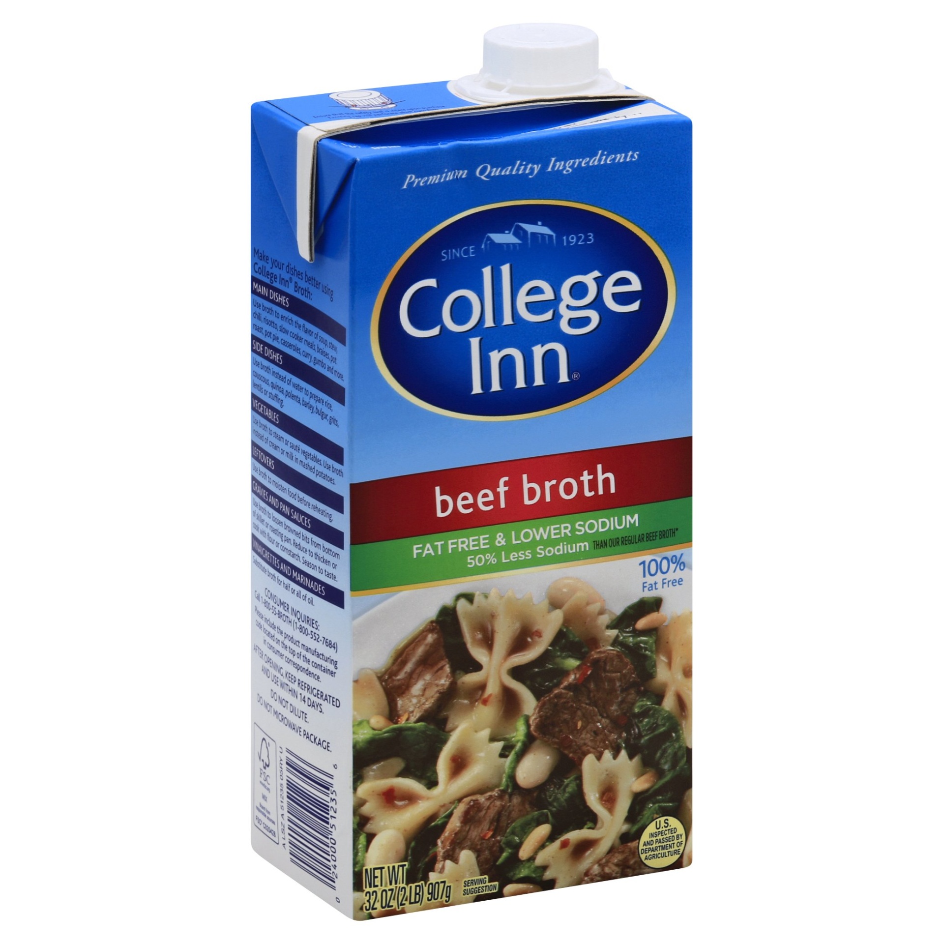 slide 1 of 4, College Inn Fat Free & Lower Sodium Beef Broth, 32 oz