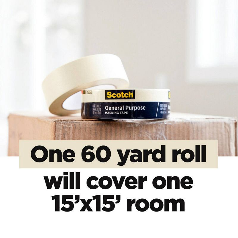 slide 5 of 10, Scotch 1.88" x 60yd General Purpose Masking Tape: Beige Adhesive Roll for Art & Office, 2 Inch Width, 1 ct