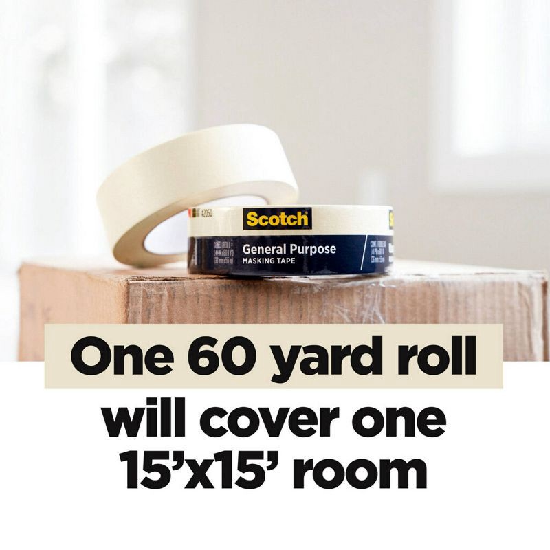 slide 5 of 10, Scotch 2'' Masking Tape: Beige Adhesive Roll for Art & Office, 2 Inch Width, 1 ct