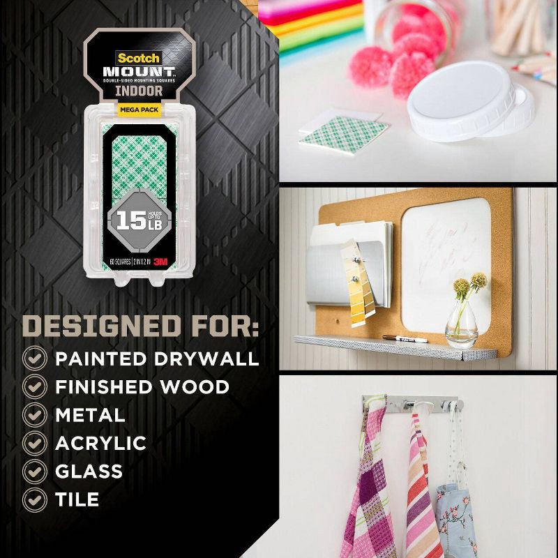 slide 4 of 9, Scotch 1" Indoor Mounting Squares, 1 ct