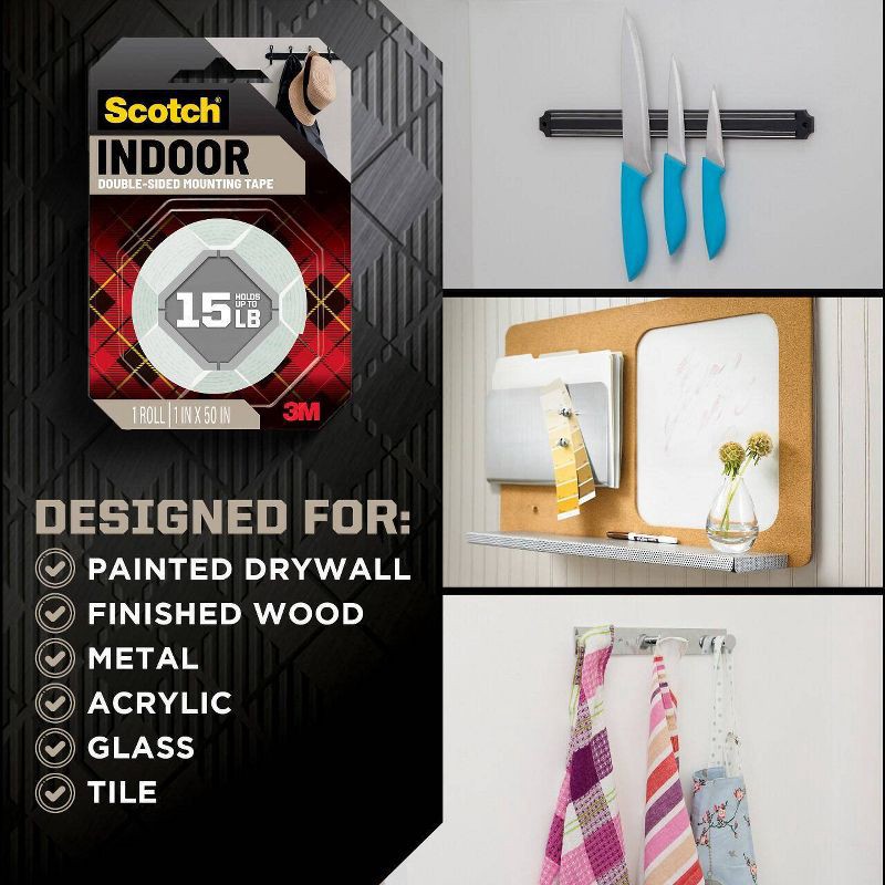 slide 5 of 11, Scotch Heavy Duty Mounting Tape: Double Sided Heavy Duty Wall Tape, White, Plastic, 1 Pack, 1 ct