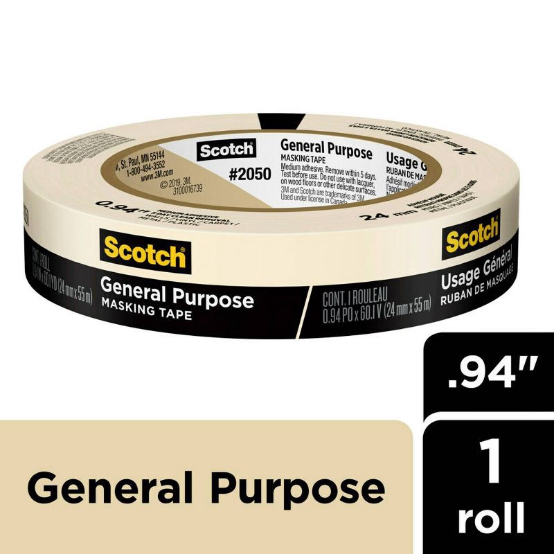 slide 2 of 17, Scotch 1'' Masking Tape: Beige Adhesive Roll for Art & Office Use, 1 ct