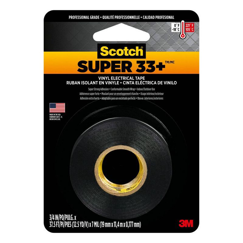 slide 1 of 10, Scotch Electrical Tape Black: Industrial Vinyl Tape for Electrical Use, 1 ct