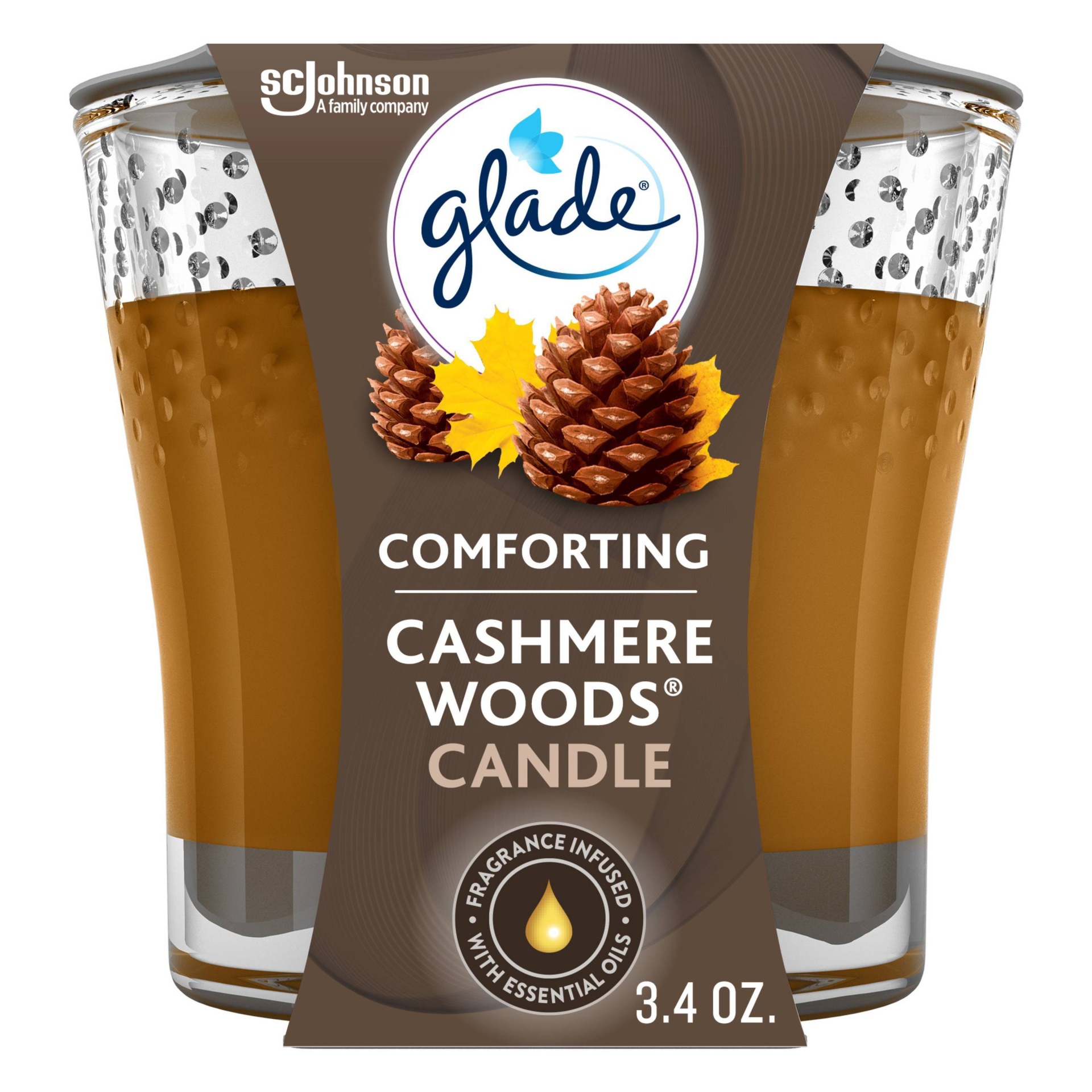 slide 1 of 9, Glade Small Jar Candles Cashmere Woods, 3.4 oz