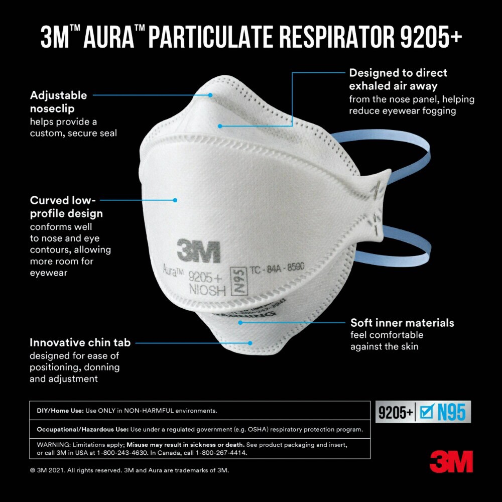 slide 7 of 14, 3M Company 3M 3pk Aura Particulate Respirator 9205+, 3 ct