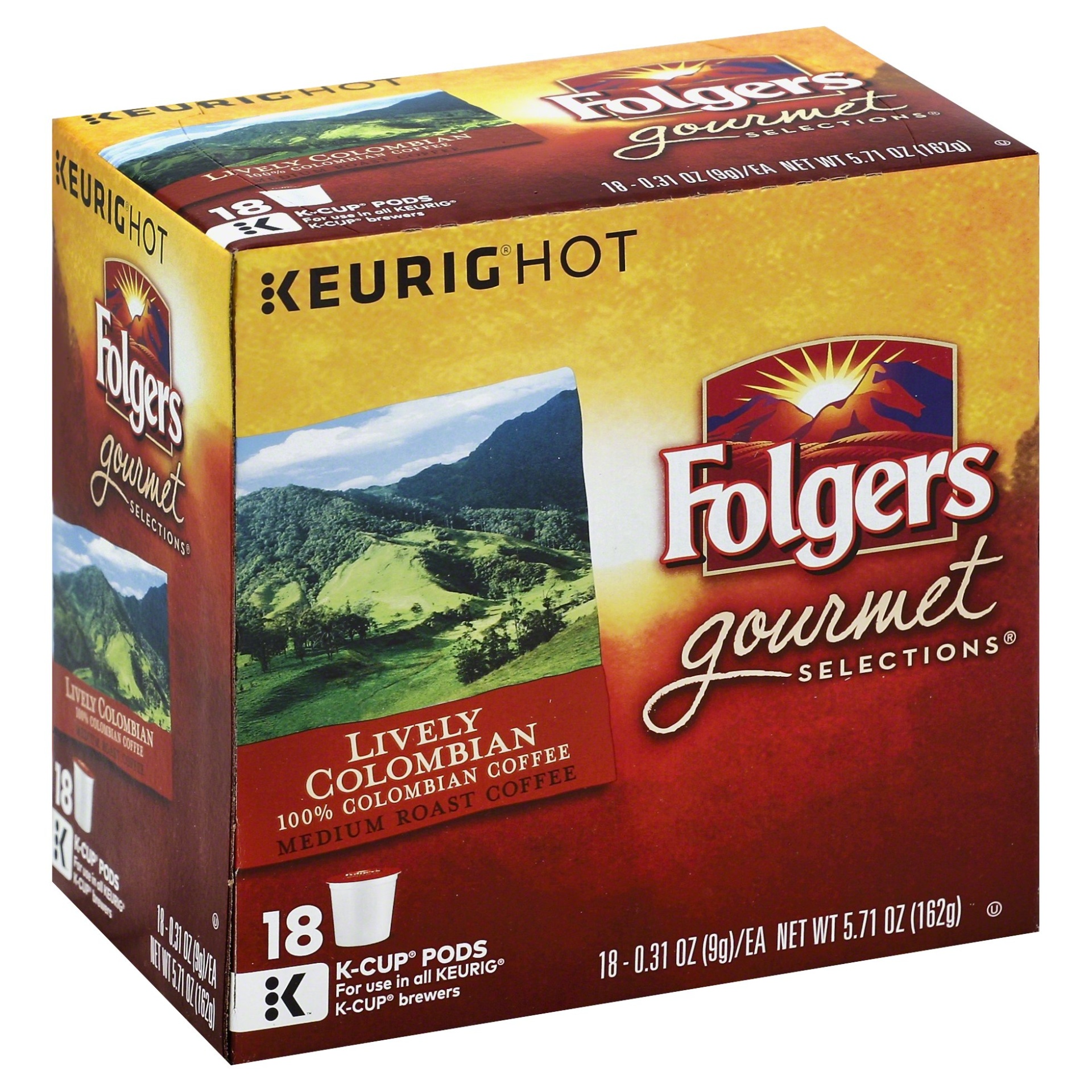 slide 1 of 1, Folgers Gourmet Selections Coffee Cup Pods - Lively Colombian Medium Roast, 18 ct