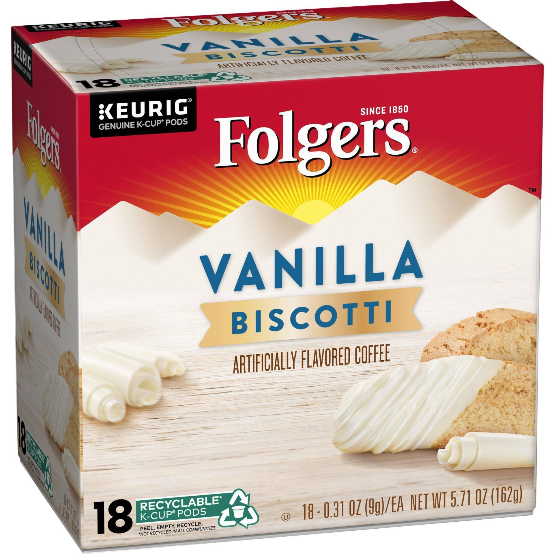 slide 1 of 1, Folgers Gourmet Selections Vanilla Biscotti Flavored Coffee Cup Pods, 18 ct