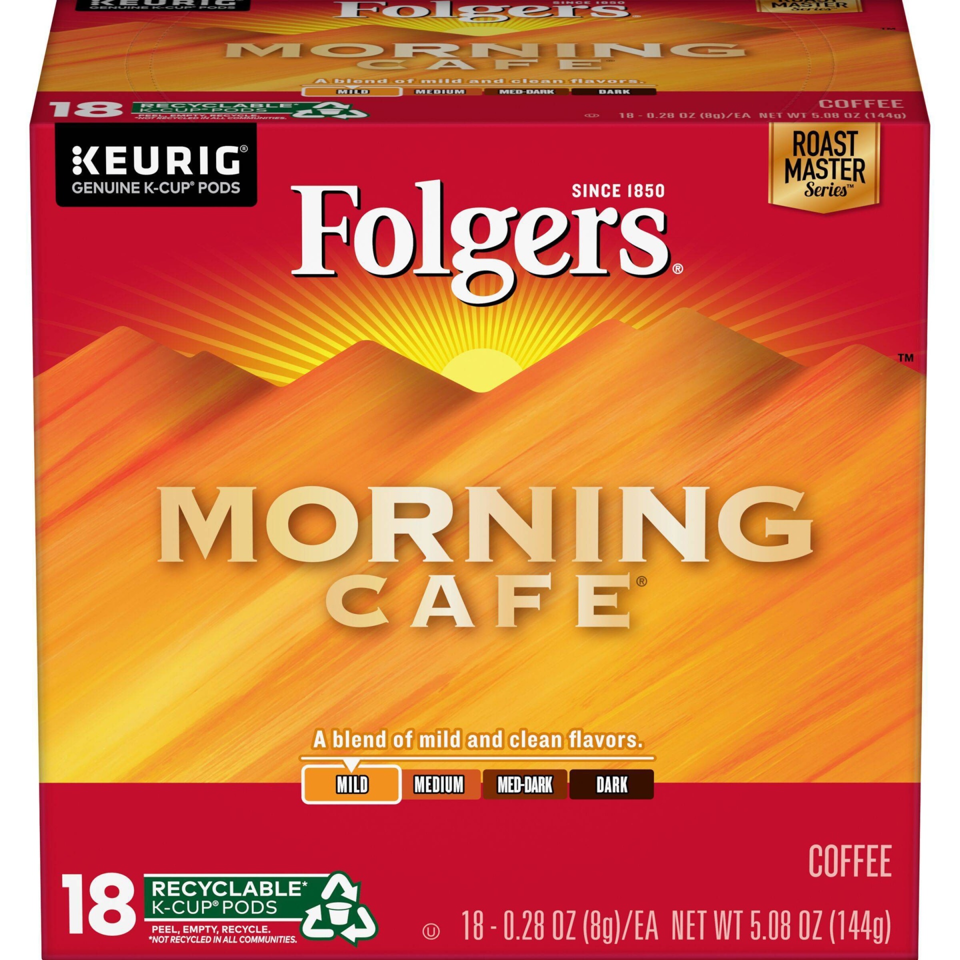 slide 1 of 1, Folgers Morning Caf Light Roast Coffee Cup Pods, 18 ct