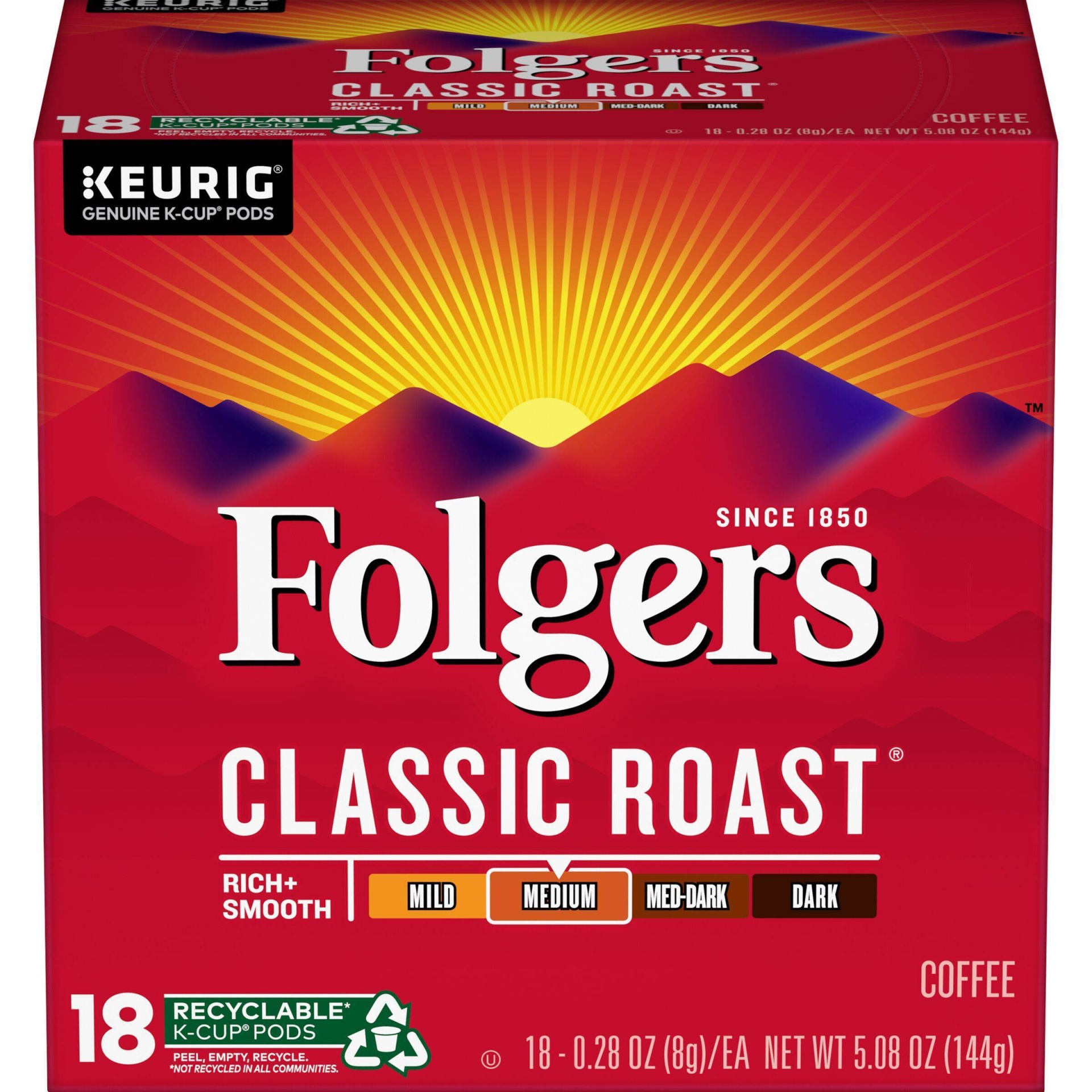 slide 1 of 1, Folgers Gourmet Selections Classic Medium Roast Coffee Cups Pods, 18 ct