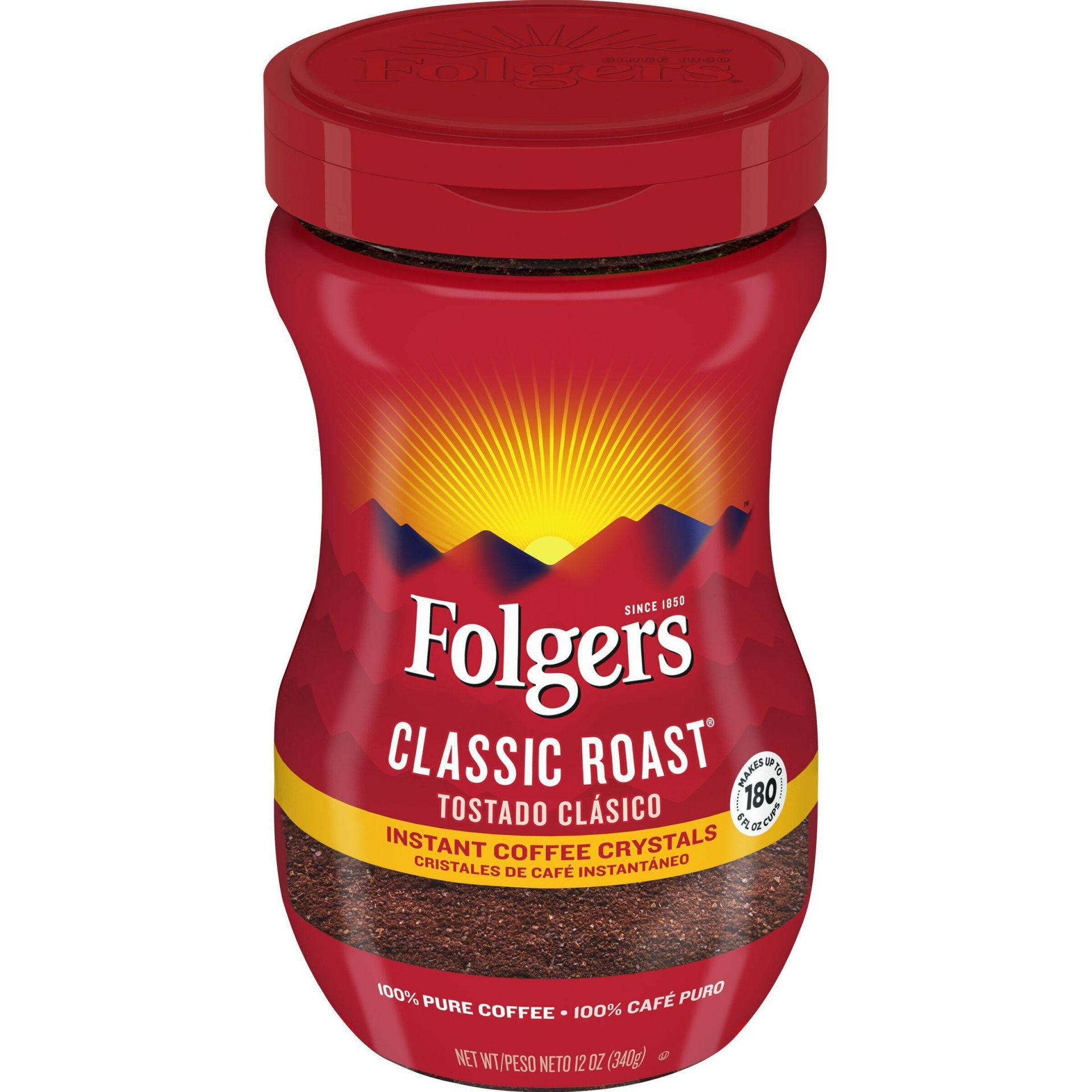 slide 1 of 5, Folgers Classic Medium Roast Instant Coffee, 12 oz