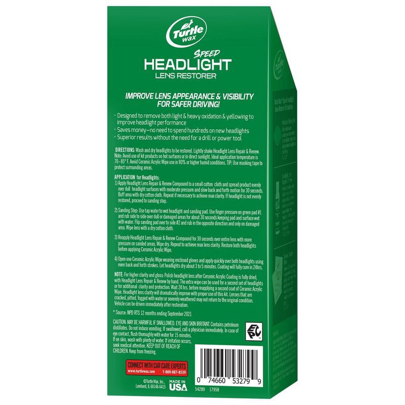 slide 2 of 7, Turtle Wax Headlight Lens Restorer Kit: Liquid Cleaner for Headlamp Refurbishment & Conditioning, Prevents Discoloration, 1 ct
