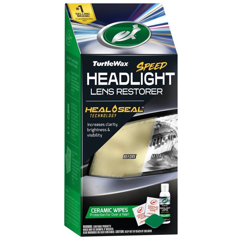 slide 1 of 7, Turtle Wax Headlight Lens Restorer Kit: Liquid Cleaner for Headlamp Refurbishment & Conditioning, Prevents Discoloration, 1 ct