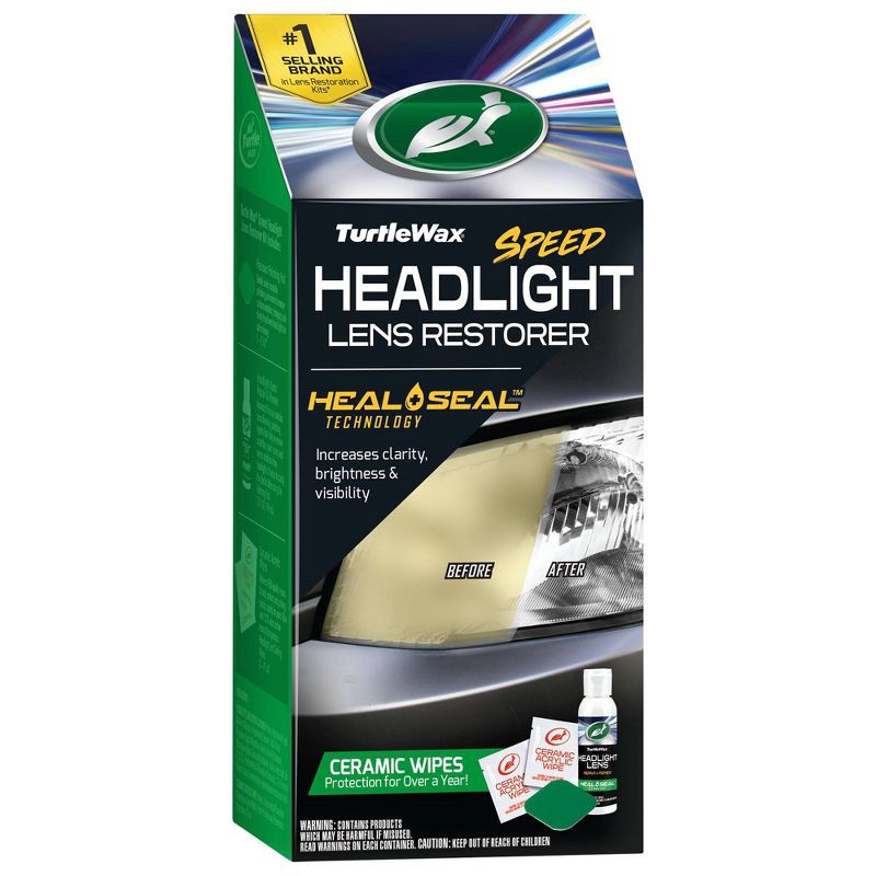 slide 1 of 7, Turtle Wax Headlight Lens Restorer Kit: Liquid Cleaner for Headlamp Refurbishment & Conditioning, Prevents Discoloration, 1 ct