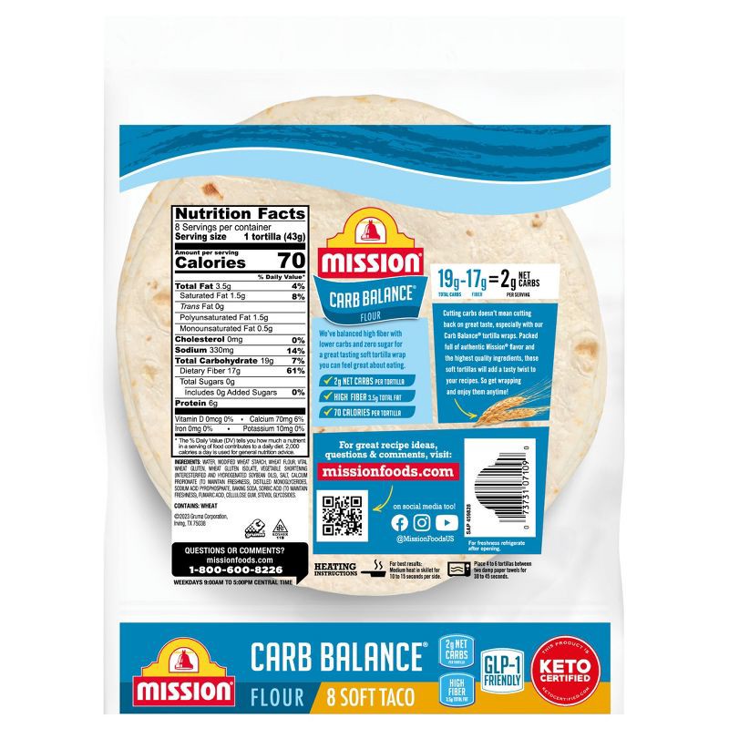 slide 2 of 9, Mission Carb Balance Taco Size Soft flour Tortillas - 12oz/8ct, 8 ct; 12 oz