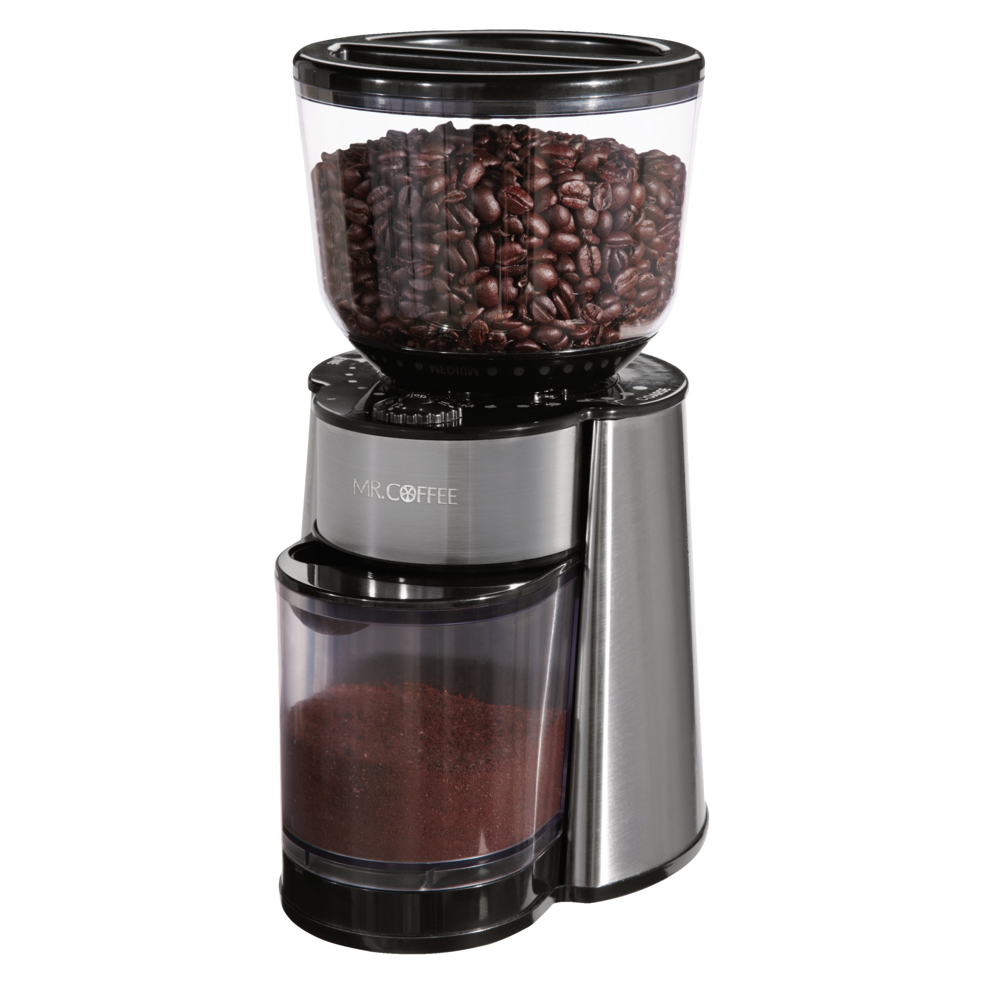 slide 1 of 4, Mr. Coffee Automatic Burr Mill Grinder - Stainless Steel BVMC-BMH23, 1 ct