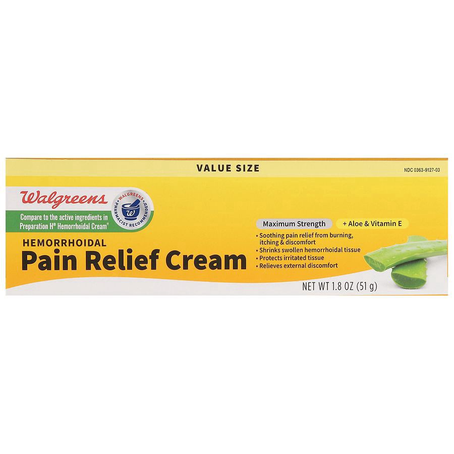 slide 3 of 3, Walgreens Hemorrhoidal Pain Relief Cream Maximum Strength With Aloe & Vitamin E, 1.8 oz