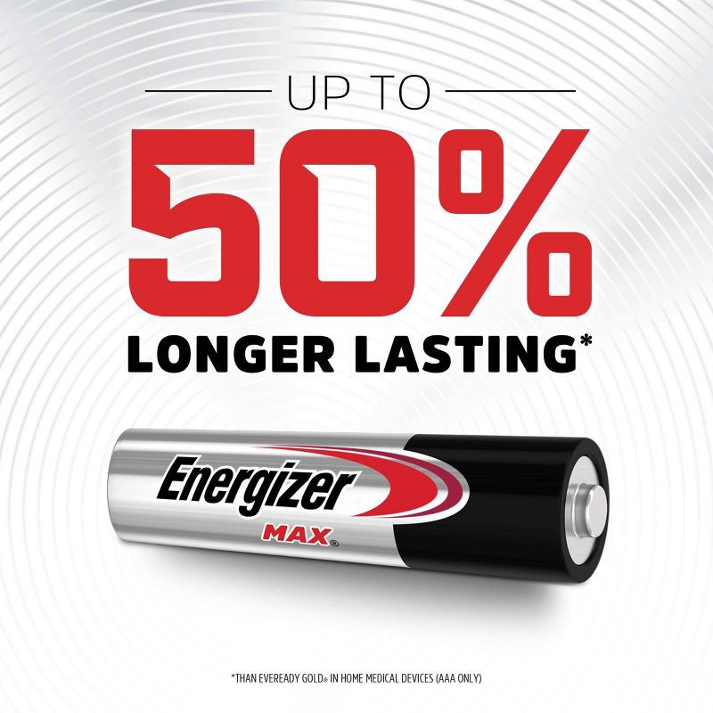 slide 4 of 10, Energizer Max AAA Batteries - 6pk Alkaline Battery: 1.5V Silver Single-Use Power, 6 ct