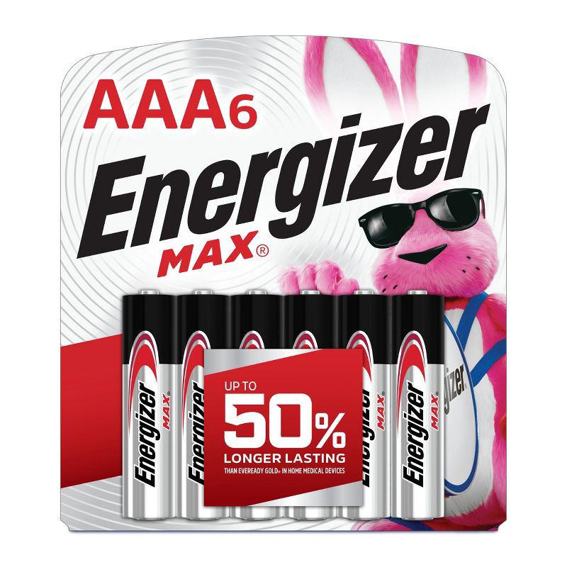 slide 1 of 10, Energizer Max AAA Batteries - 6pk Alkaline Battery: 1.5V Silver Single-Use Power, 6 ct
