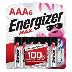 Energizer Max AAA Batteries - 6pk Alkaline Battery: 1.5V Silver Single-Use Power