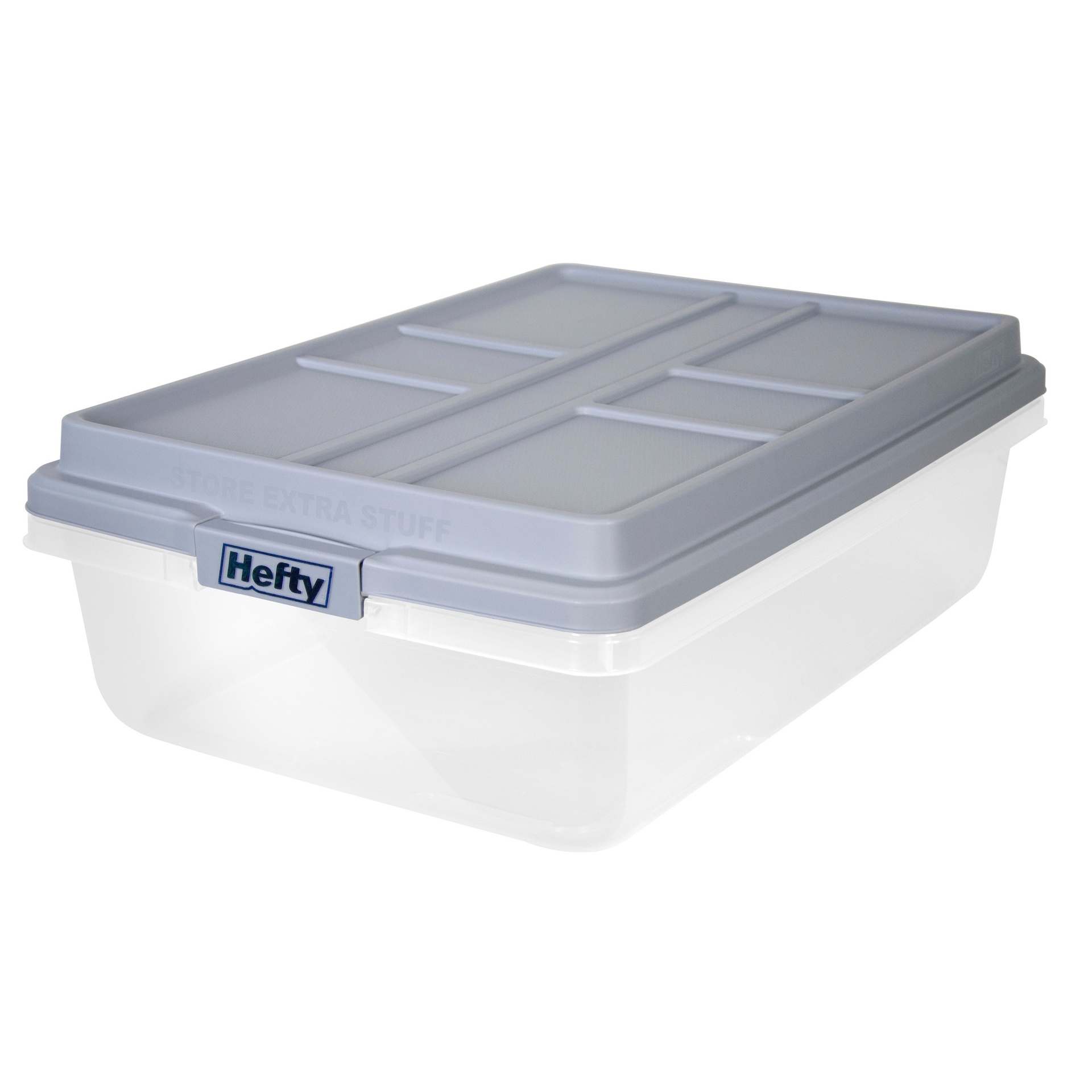 Hefty Clear Plastic Storage Bin with Gray HIRISE Stackable Lid 40 qt