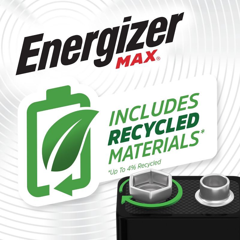 slide 3 of 10, Energizer Max 9V Batteries - 2pk Alkaline Battery: Household Silver, 595mAh Capacity, 2 ct